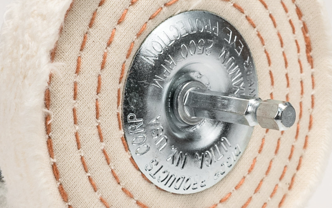 4" Spiral Sewn Buffing Wheel With 1/4" Mandrel ~ 1/2" Thick - Made in USA