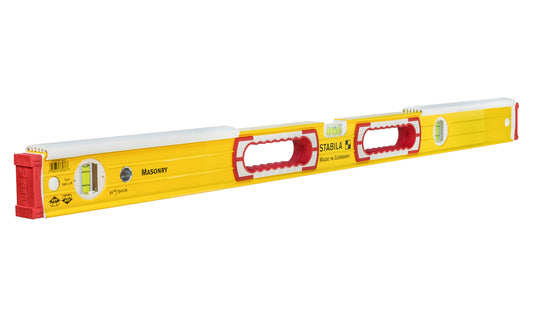 Stabila 36" (90 cm) Mason Level ~ Type 196-2-K - Model No. 36436 - Mason's level is designed for those who set brick, block & stone with a trowel. Patented striking shields allow the top of the level to be struck with the butt or blade of a trowel without causing damage to either the level or the trowel