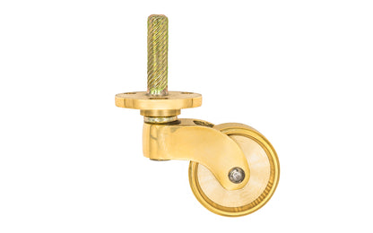 Solid Brass Stem & Plate Caster ~ 1-1/4" Wheel ~ Non-Lacquered Brass (will patina over time)