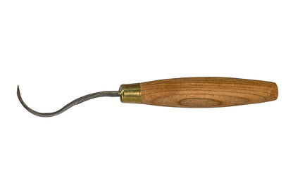 Flexcut Single Bevel Sloyd Hook Knife - Made in USA ~ Model No. KN52 ~ perfect for forming the hollows of spoons & bowls. The deeply curved, single-edged blade is sharpened all the way to the pointed tip. For added strength, the tang of each knife extends completely through the beautifully conditioned Cherry hardwood handle. It also features a brass ferrule for added stability. The overall length of this knife is 8” with a radius of .5”