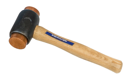 Vaughan Copper Face Hammer with Malleable Iron Head - Made in England ~ Copper faces - Solid Copper ~ Grooved & tapered socket walls to help ensure press fit for the replaceable copper faces ~ Hardwood handle ~ Model C100 - Model C125 - Model C150 ~ Model C175 ~ Model C200 ~ Copper Head Hammer ~ 16 oz - 24 oz - 40 oz - 50 oz - 64 oz 