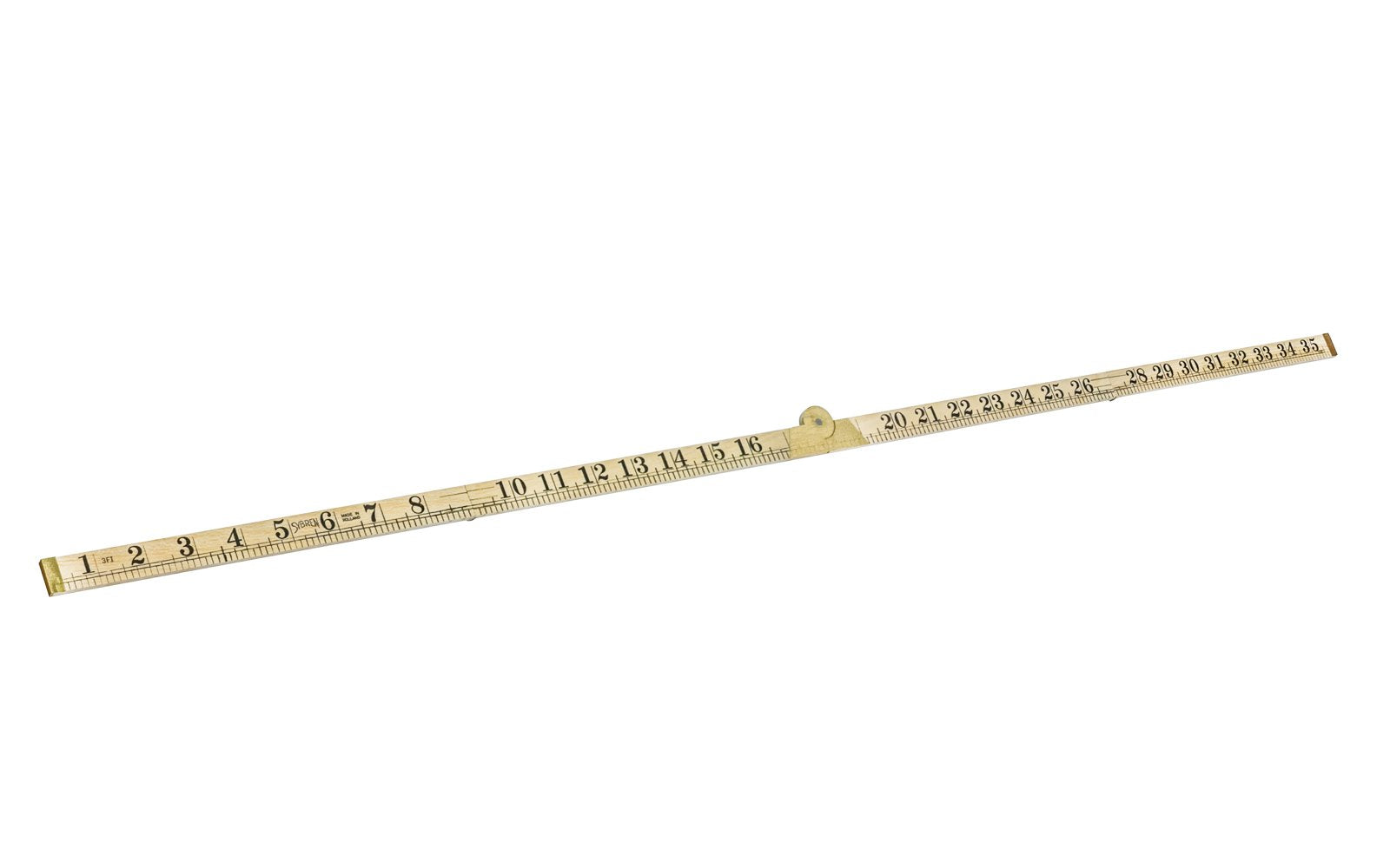 Made in Holland - Sybren - 3 foot long ruler - 3' rule - 3' ruler ~ Readings in 8ths, 16ths, 32nds, 64ths - 3/4" Wide - Sybren Ruler - Sybren Rule - Hardwood Rule - Etched Graduations - Yardstick - 3 foot wooden ruler - 3' hardwood ruler - Foldable rule - Foldable European Ruler - Brass joints - Brass Hardware 650-1167