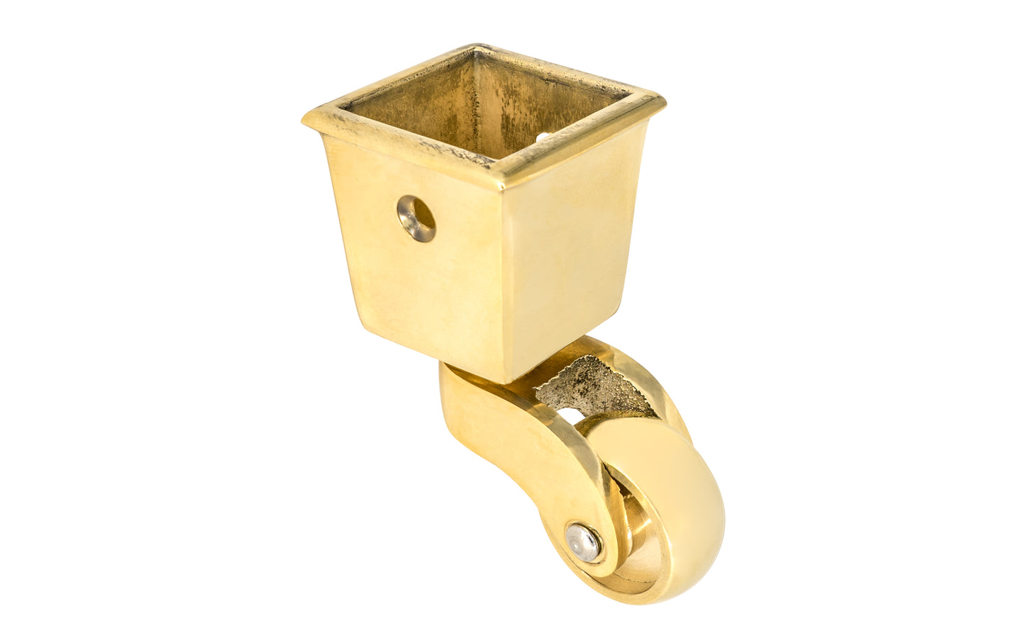 Solid Brass Square Socket Caster ~ 1" Wheel ~ Non-Lacquered Brass (will patina over time)