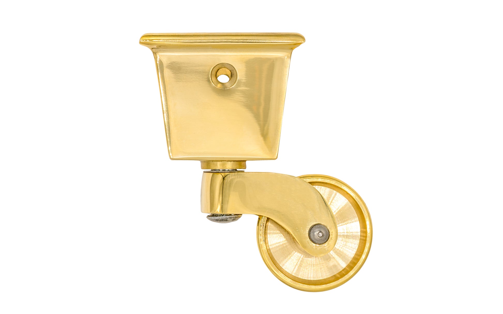 Solid Brass Square Socket Caster ~ 1-1/4" Wheel ~ Non-Lacquered Brass (will patina over time)