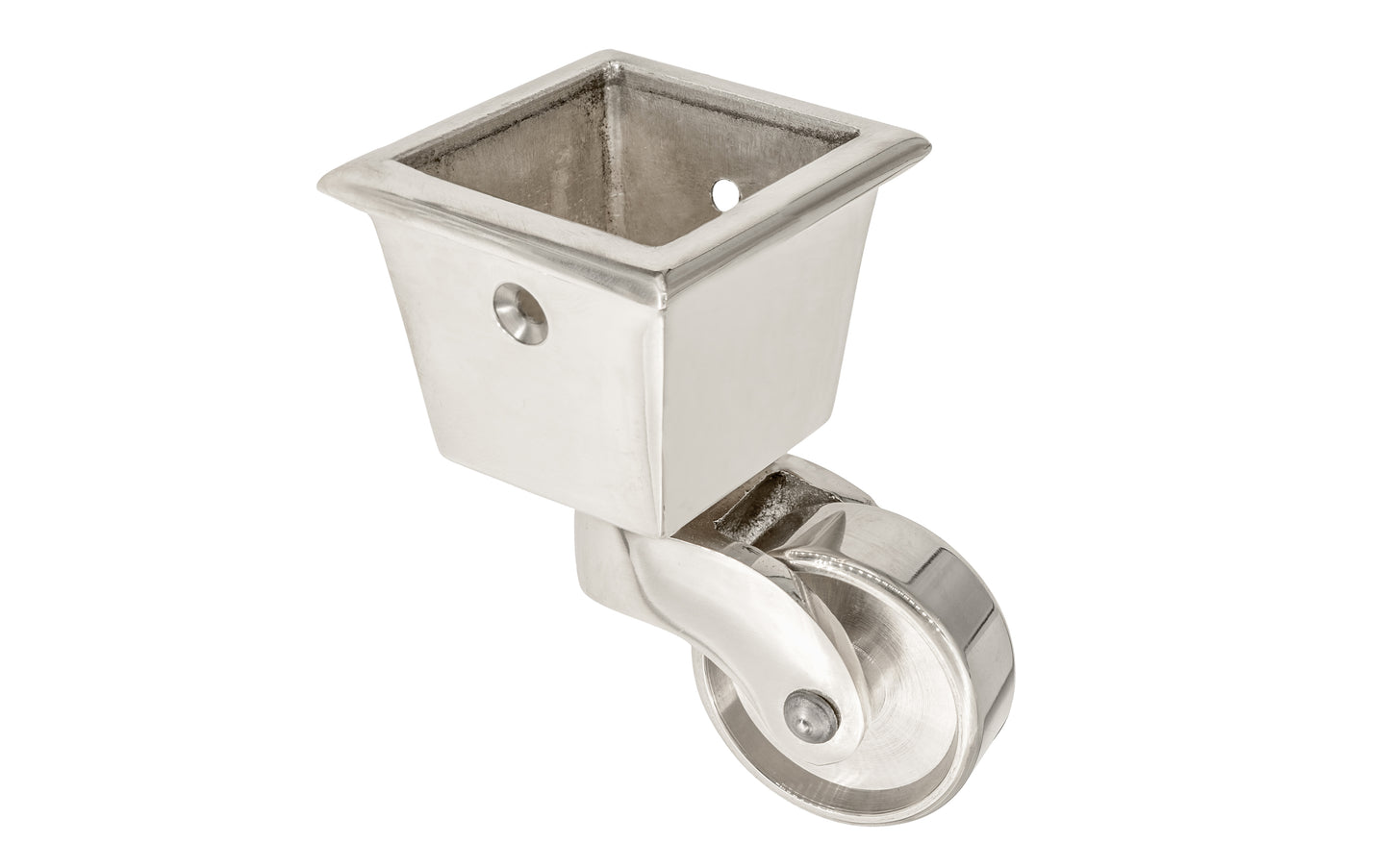 Solid Brass Square Socket Caster ~ 1-1/4" Wheel ~ Polished Nickel Finish