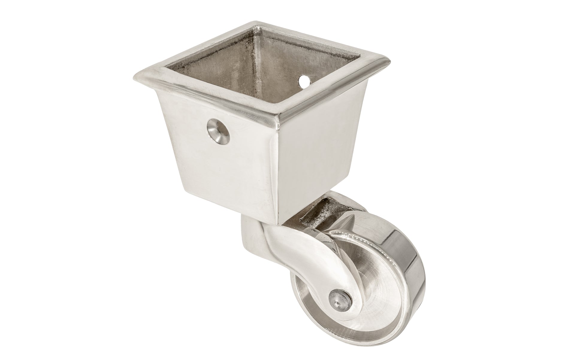 Solid Brass Square Socket Caster ~ 1-1/4" Wheel ~ Polished Nickel Finish