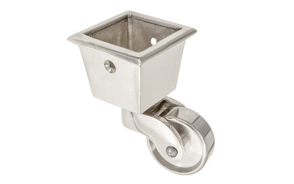 Solid Brass Square Socket Caster ~ 1-1/4" Wheel ~ Polished Nickel Finish