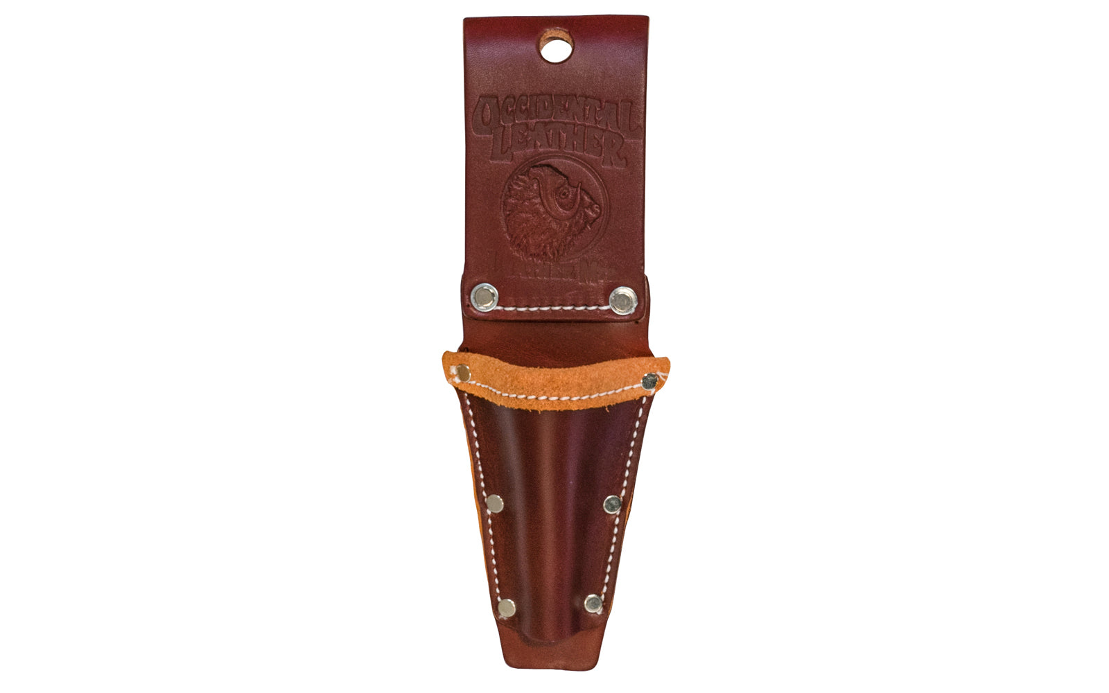 Occidental Leather Plier & Tool Holder Holster - Model 5025 - Fits up to a 3" work belt - Leather Tool Holster - Riveted Hand Made - 759244008104 - Occidental Leather Tool Holder - With open bottom - Holds pliers, side cutters, crimpers, plumb bobs - For 10 oz to 24 oz plumb bobs - Leather plumb bob holster - Pliers Holster