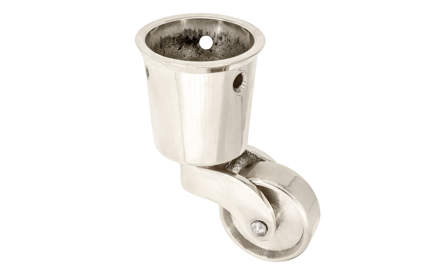 Solid Brass Round Socket Caster ~ 1-1/4" Wheel ~ Polished Nickel Finish