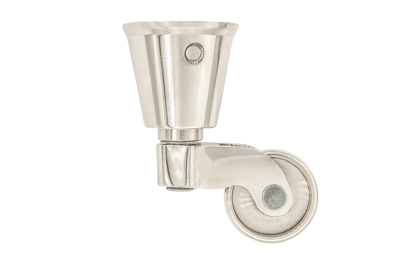 Solid Brass Round Socket Caster ~ 1" Wheel ~ Polished Nickel Finish