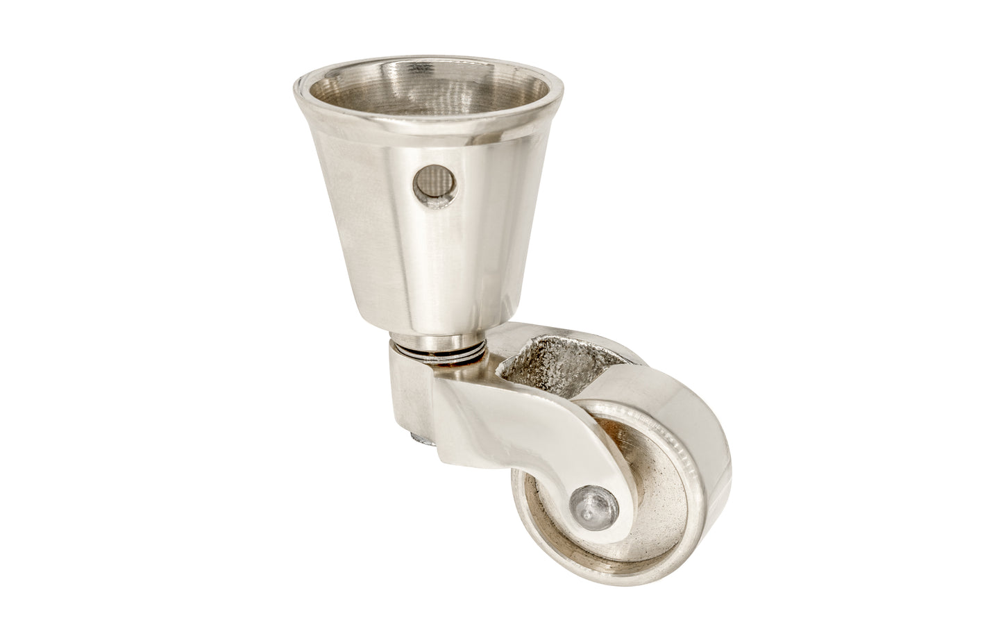 Solid Brass Round Socket Caster ~ 1" Wheel ~ Polished Nickel Finish