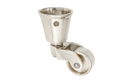 Solid Brass Round Socket Caster ~ 1" Wheel ~ Polished Nickel Finish