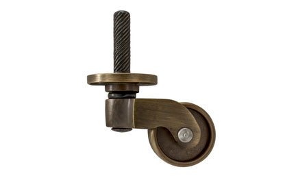 Solid Brass Stem & Plate Caster ~ 1" Wheel ~ Antique Brass Finish