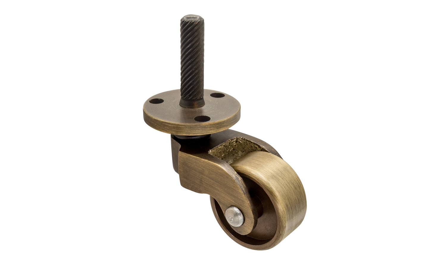Solid Brass Stem & Plate Caster ~ 1" Wheel ~ Antique Brass Finish
