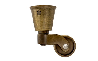 Solid Brass Round Socket Caster ~ 1" Wheel ~ Antique Brass Finish