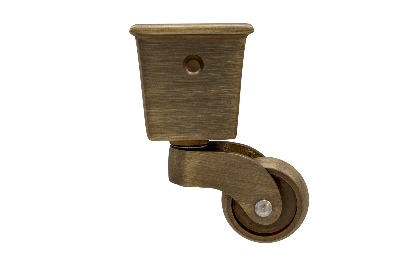 Solid Brass Square Socket Caster ~ 1" Wheel ~ Antique Brass Finish