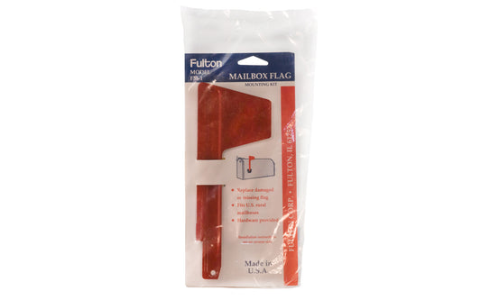 Fulton Red Mailbox Flag made of metal material. Fits U.S. rural mailboxes. 8" overall length. Made in USA. Fulton Model No. FM-1. 045081100010