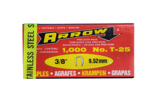T-25 Arrow 3/8" Stainless Staples - 1000 Pack