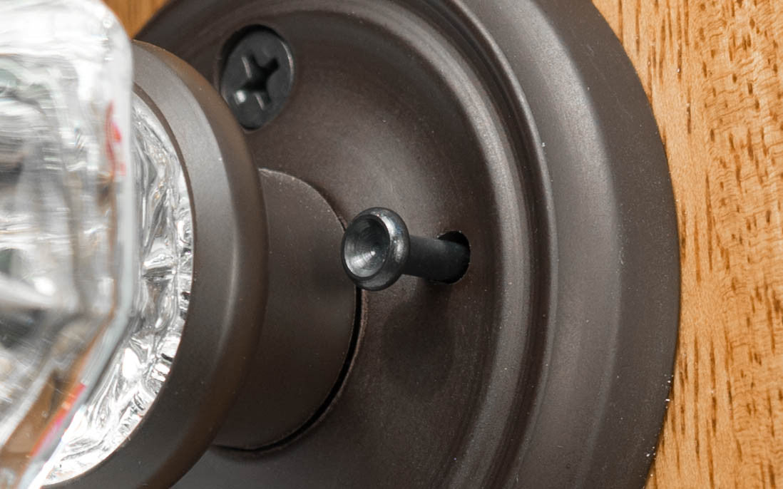 Closeup of the Locking Privacy Pin on Door