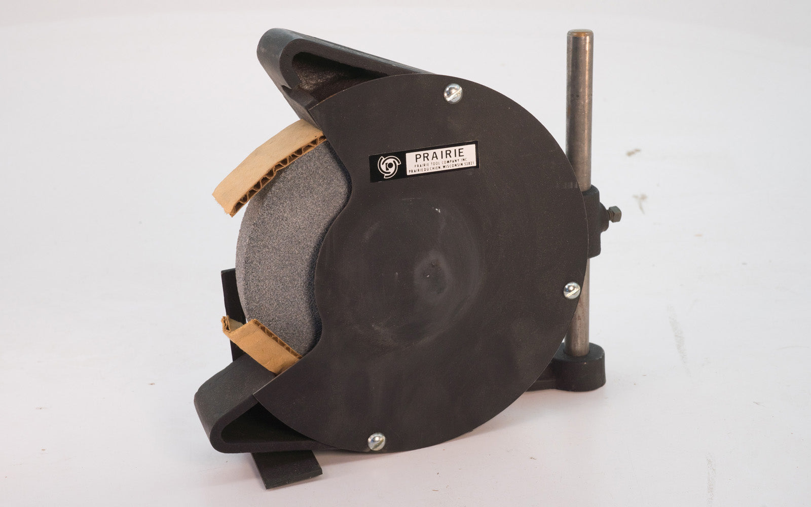 Prairie Tool Co. Single Wheel Tool Grinder (slow speed grinder). Motor not included. Heavy cast housing. 7 lb weight. ~ Made in USA