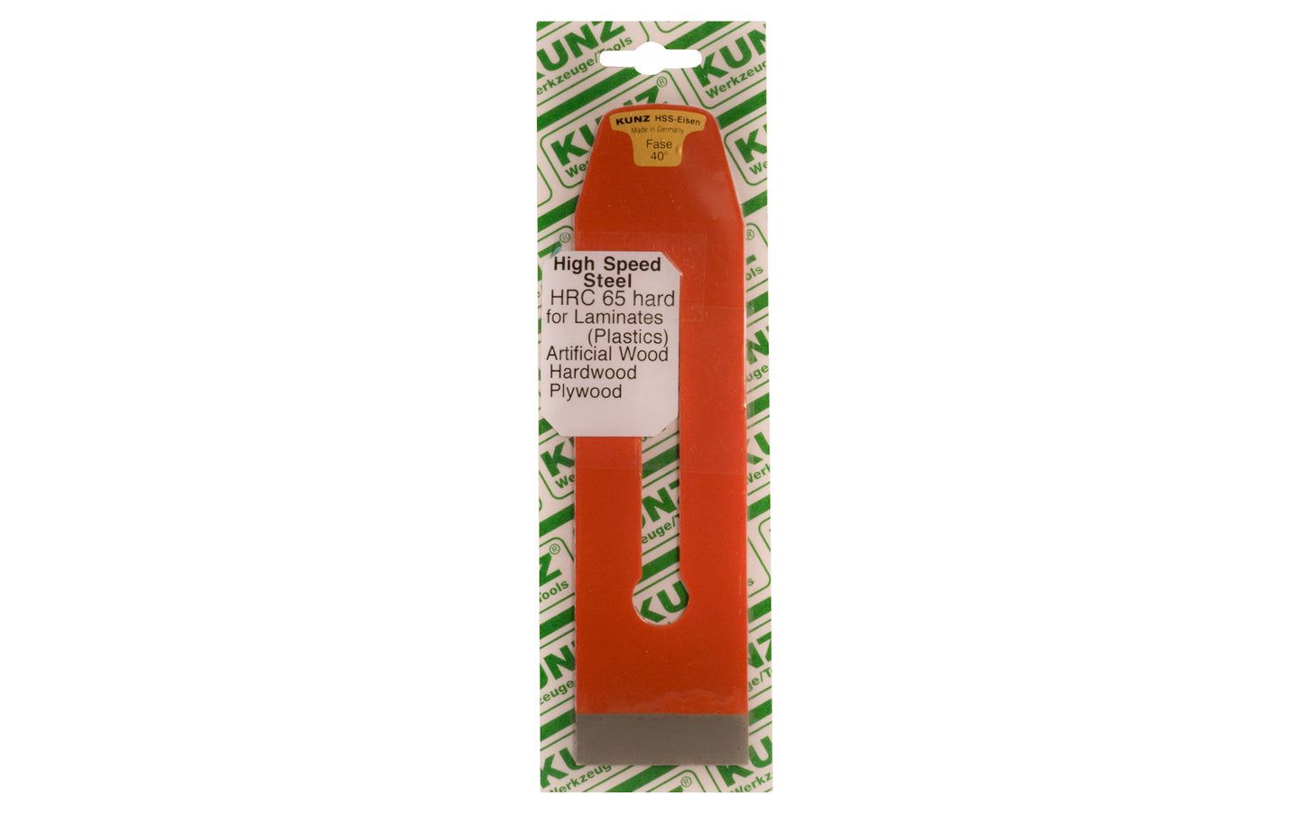 Kunz HSS Replacement Plane Blade made by Kunz Tools in Germany. 2" wide straight cutter blade. Honing is recommended before use. Made in Germany
