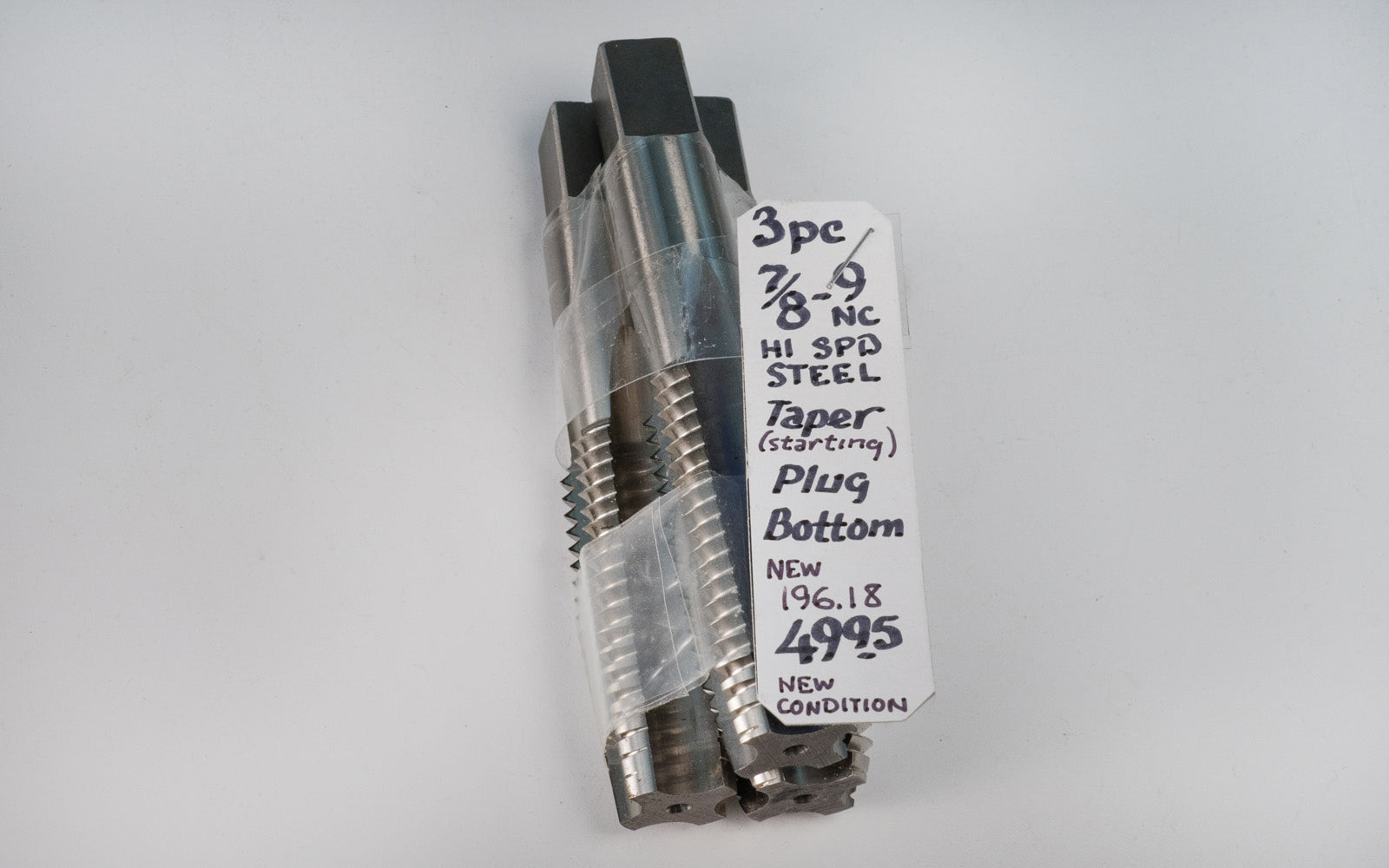 3-Piece 7/8-9 NC High Speed Steel Taps. Taper (starting) Plug bottom.