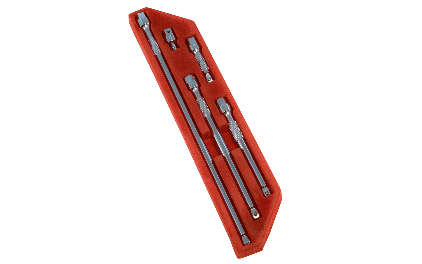 5-Piece 1/4" Dr. Wobble Extension Set. Chrome Vanadium Steel. Includes: 1",  2",  4" , 6",  &  10"  long sizes. Center Sockets. Herbrand Tools Corporation.