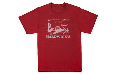 The "Squareheads Rule at Hardwick's" T-Shirt ~ Rich Red ~ 100% spun soft cotton. S, M, L, XL & XXL sizes.