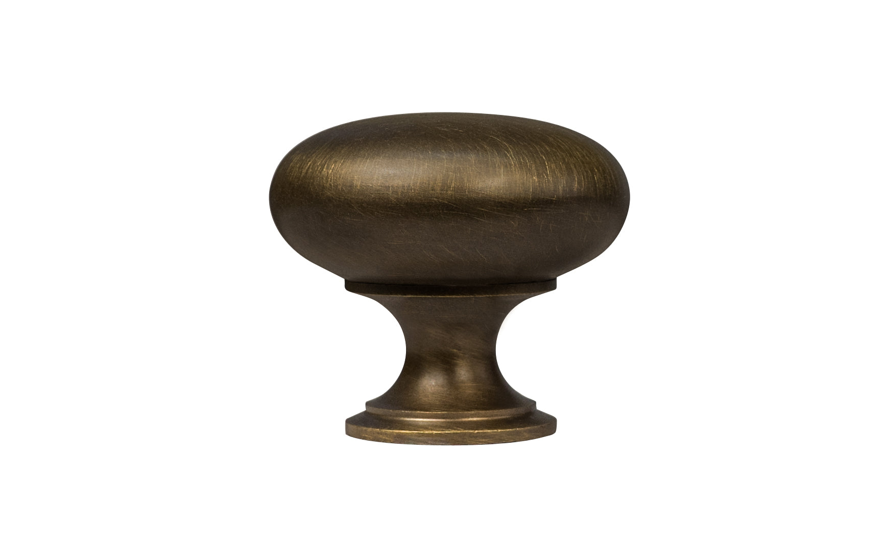 Vintage-style Hardware · Traditional & Classic 1-1/4" Diameter Brass Knob with an Antique Brass Finish. Made of high quality brass, this stylish round cabinet knob has a smooth look & feel on a pedestal shaped base. Works great in kitchens, bathrooms, on furniture, cabinets, drawers. Authentic reproduction hardware.
