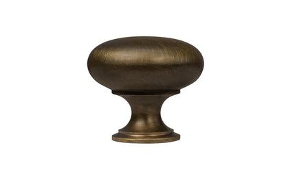 Vintage-style Hardware · Traditional & Classic 1-1/4" Diameter Brass Knob with an Antique Brass Finish. Made of high quality brass, this stylish round cabinet knob has a smooth look & feel on a pedestal shaped base. Works great in kitchens, bathrooms, on furniture, cabinets, drawers. Authentic reproduction hardware.