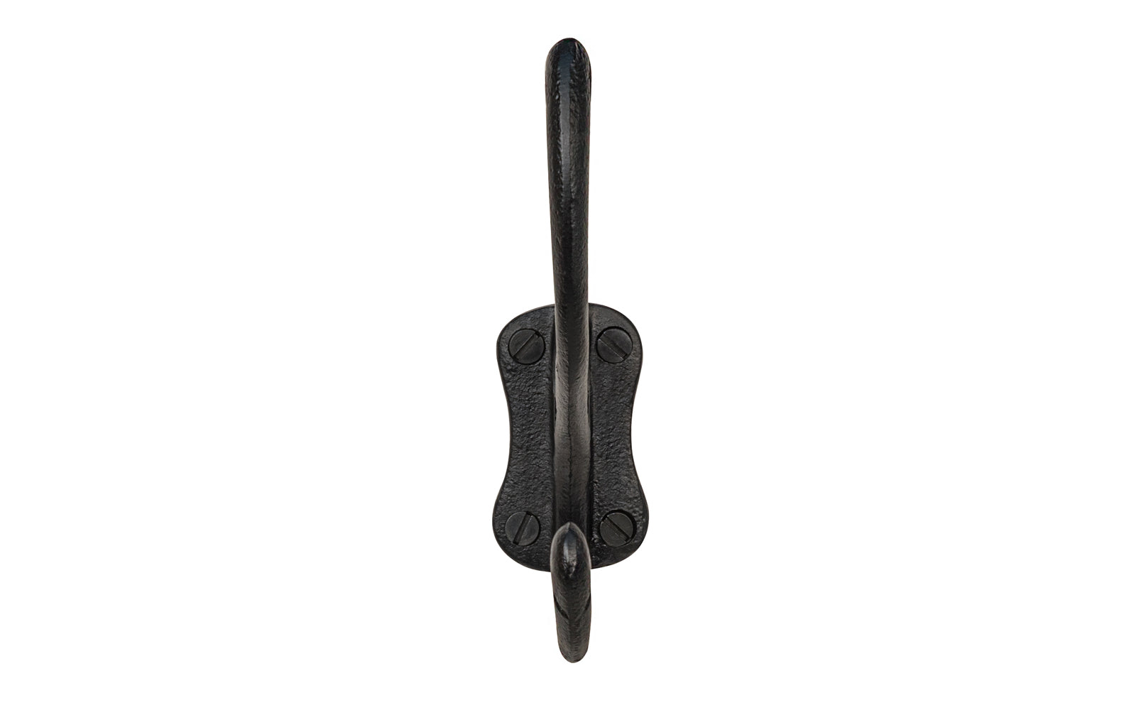 Vintage-style Hardware · Traditional Black Cast Iron Hall Tree Hook. For use in hallways, hall trees, coat racks, kitchens, bedrooms. Strong cast iron material, making it durable for heavy coats, bags, & clothing. Double hook for hanging multiple items. Designed in the Victorian, Late 19th Century style hardware. 