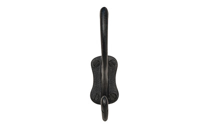 Vintage-style Hardware · Traditional Black Cast Iron Hall Tree Hook. For use in hallways, hall trees, coat racks, kitchens, bedrooms. Strong cast iron material, making it durable for heavy coats, bags, & clothing. Double hook for hanging multiple items. Designed in the Victorian, Late 19th Century style hardware. 