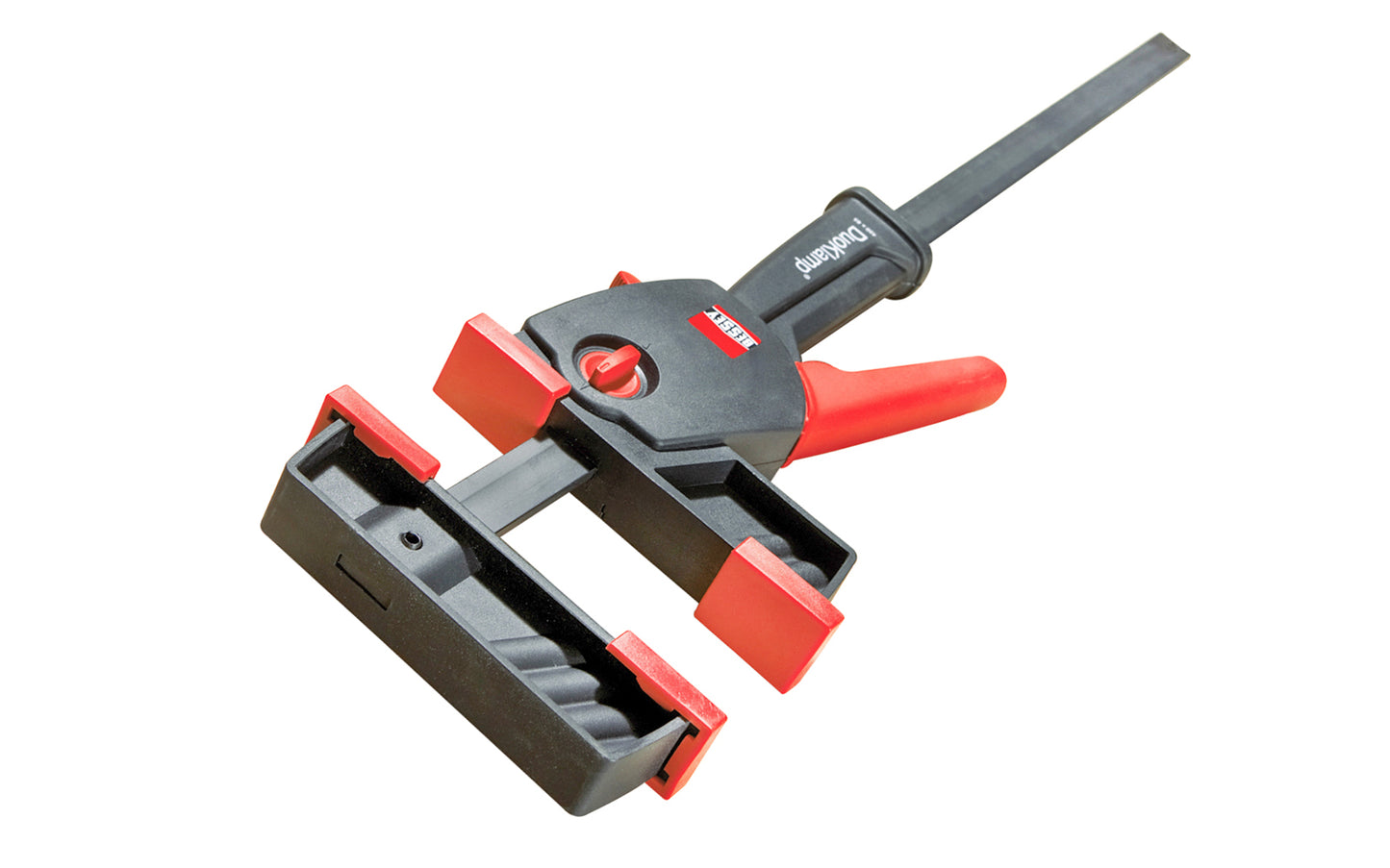 Bessey 12" DuoKlamp Clamp ~ DUO30-8 - One handed clamp & spreader. Clamp or spread with the turn of a button, no tools necessary. 12" max opening & 3-1/4" deep throat. Jaws resist flex & withstand up to 260 lb. of clamping force. Soft pressure caps prevent marring of wood by distributing pressure over a greater area.  