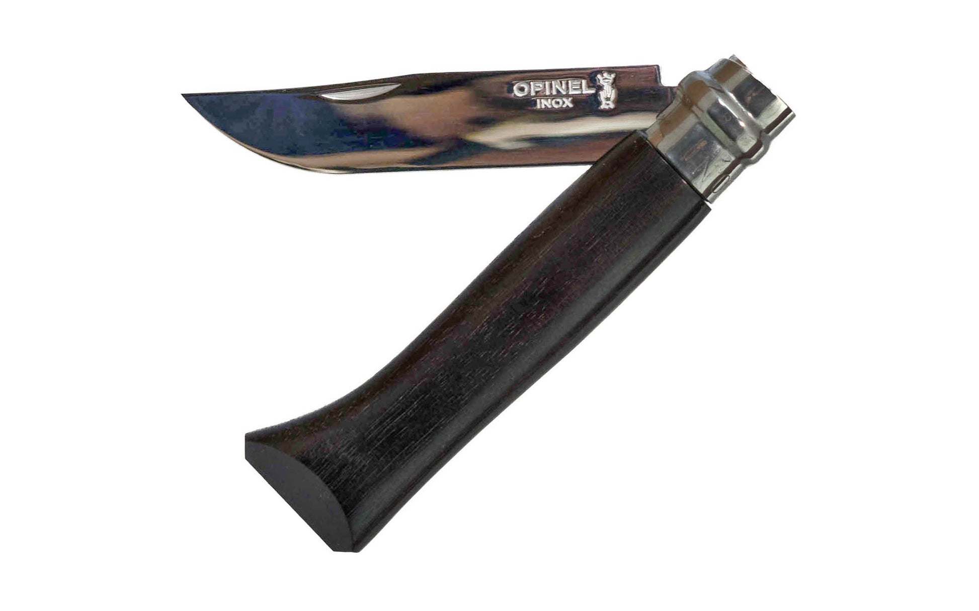 Opinel Stainless Steel Knife ~ Ebony Wood Handle ~ Foldable Blade ~ 3-1/4" long foldable polished blade with stainless locking collar ~ Special Ebony wood handle ~ Includes "gift" box with black velvet sleeve