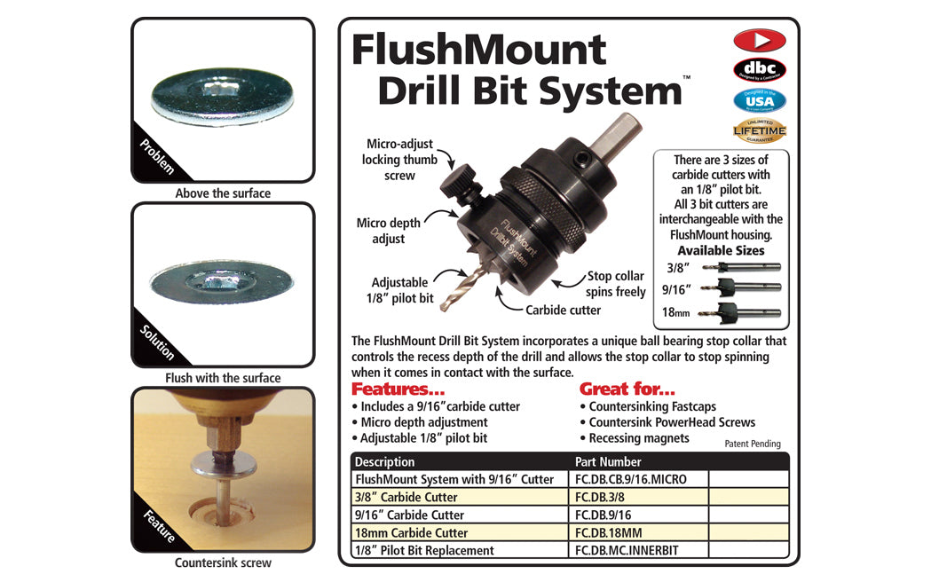 FastCap FlushMount Carbide Cutter ~ 3/8" - Model No. FC.DB.3/8