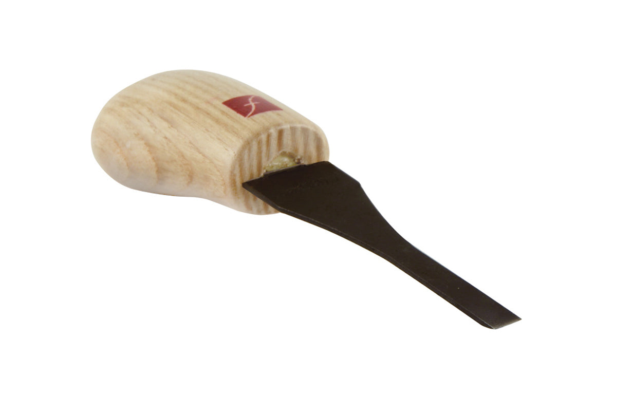 Made in USA • Model FR329 ~ Palm Carving Tool is great for carving smaller sized projects. Handle fits comfortably in the palm for good close control to your work. The blade is made of High Carbon Steel. Cutting edge is hand honed & polished - Single Bevel Chisel - #1 x 1/4" (6 mm) - wide blade - No. 1 - Micro Chisel 