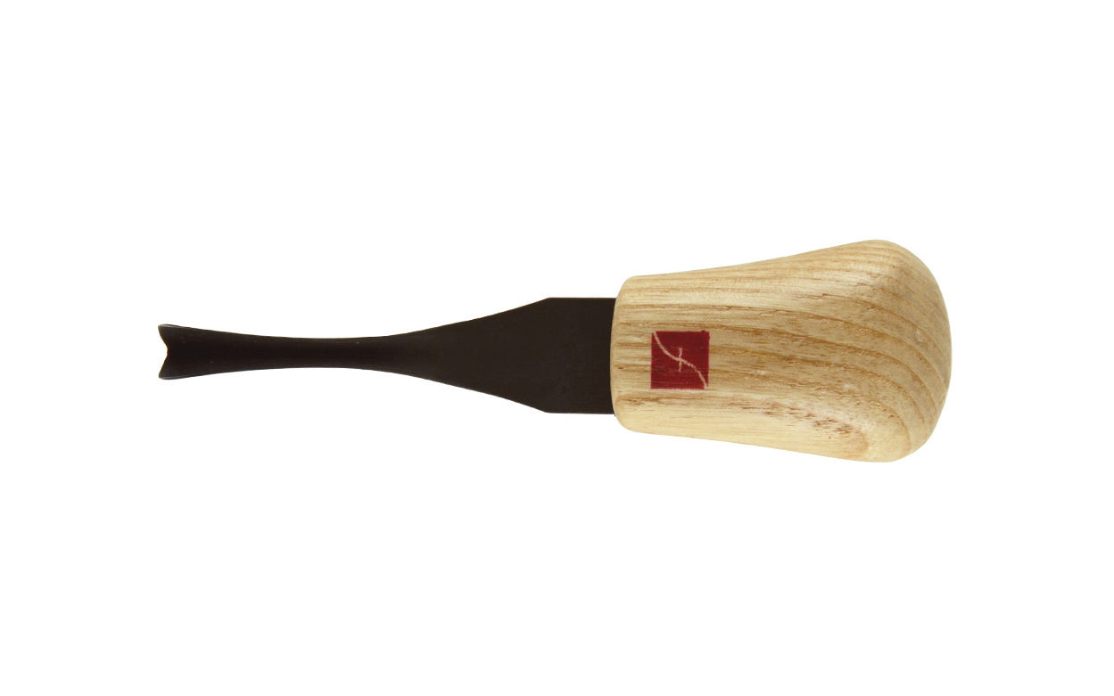 Made in USA • Model FR403 ~ Palm Carving Tool is great for carving smaller sized projects. Handle fits comfortably in the palm for good close control to your work. The blade is made of High Carbon Steel. Cutting edge is hand honed & polished - Palm V Gouge - 70° V-Tool x 3/8" (9 mm) - wide blade - 70 degrees - Angle
