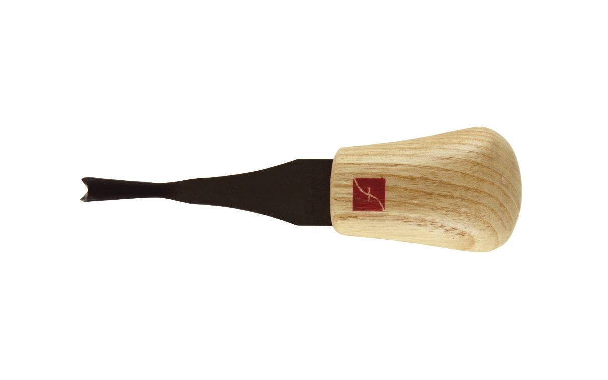 Made in USA • Model FR412 ~ Palm Carving Tool is great for carving smaller sized projects. Handle fits comfortably in the palm for good close control to your work. The blade is made of High Carbon Steel. Cutting edge is hand honed & polished - Palm V Gouge - 45° V-Tool x 1/4" (6 mm) - wide blade - 45 degrees - Angle