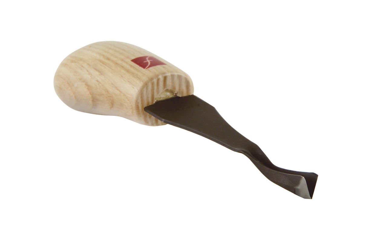 Made in USA • Model FR413 ~ Palm Carving Tool is great for carving smaller sized projects. Handle fits comfortably in the palm for good close control to your work. The blade is made of High Carbon Steel. Cutting edge is hand honed & polished - Palm V Gouge - 30° V-Tool x 5/32" (4 mm) - wide blade - 30 degrees - Angle ~ 651646004138