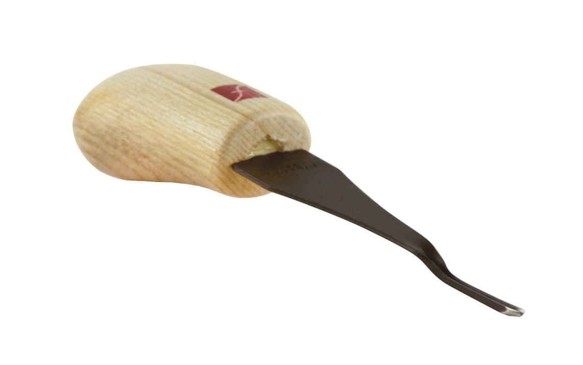 Made in USA • Model FR803 ~ Palm Carving Tool is great for carving smaller sized projects. Handle fits comfortably in the palm for good close control to your work. The blade is made of High Carbon Steel. Cutting edge is hand honed & polished - Palm V Gouge - 45° V-Tool x 1 mm - wide blade - 45 degrees - Angle ~ 651646008037