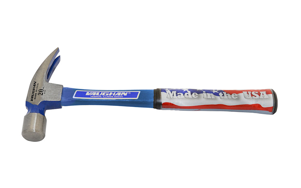 Vaughan FS999 smooth face rip hammer has a hollow-core fiberglass handle which provides better balance & more effective shock absorption than typical solid fiberglass handles. Slip resistant grip, contoured for comfort. Smooth face 20 oz head weight. Vaughan Mfg Co. Made in USA. 051218105087. Vaughan Rip Hammer