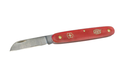 Made in Switzerland - Quality Felco Swiss grafting knife. Foldable grafting knife with straight blade. Red nylon handle with standard alloy lining. Stainless steel blade, bevelled on one side, right-handed tool, 57 mm. Suitable for crown grafting or propagating cuttings - Model No 3.90 50 - 2-1/4" long blade - Folding - 783929401065