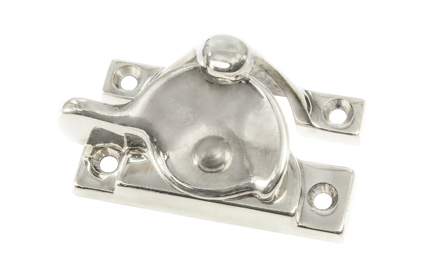 High quality classic solid brass crescent-style sash lock with square corners designed for hung or sash windows. Solid brass material with a durable pivot turn. 2-1/2" x 1" Size Lock. Polished Nickel Finish.
