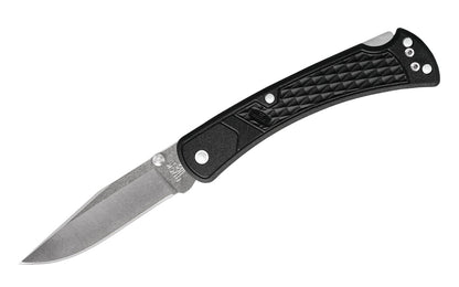 EDC knife based on an American classic, 110 Folding Hunter, the 110 Slim possesses the same traditional features but a more modern look. Slim Hunter is created with lightweight molded nylon, reducing it's weight. 3-3/4" long blade. Folding lightweight Hunter Knife with black handle. Model 0110BKS1-B. 033753147456