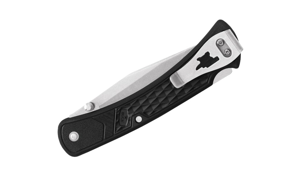 EDC knife based on an American classic, 110 Folding Hunter, the 110 Slim possesses the same traditional features but a more modern look. Slim Hunter is created with lightweight molded nylon, reducing it's weight. 3-3/4" long blade. Folding lightweight Hunter Knife with black handle. Model 0110BKS1-B. 033753147456