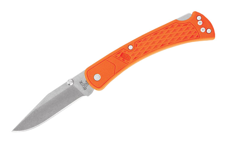 EDC knife based on an American classic, 110 Folding Hunter, the 110 Slim possesses the same traditional features but sports a more modern look. Slim Hunter is created with lightweight molded nylon, drastically reducing it's weight. 3-3/4" long blade. Orange handle folding Hunter Knife. Model 0110ORS2-B. 033753148910