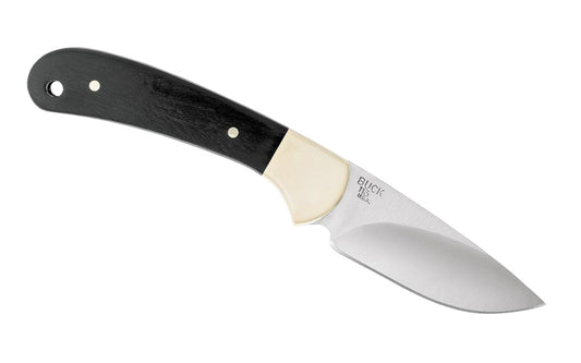 Buck Knives 113 Ranger Skinner Fixed Blade Hunter Knife & Leather Sheath is a combination of the "Ranger" knife & the "Vanguard". Streamlined to be smaller, yet designed to be effective. A sturdy, compact knife with a versatile skinning blade. Solid brass bolsters & Crelicam Ebony handle. Model 0113BRS-B. 033753110580