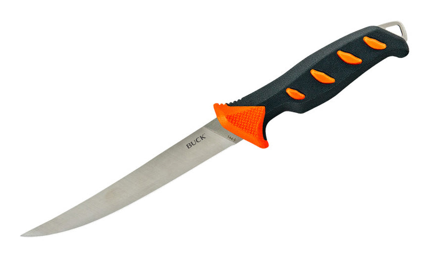 This Buck Knives 144 Hookset 6" Fillet Knife is designed to aid in all your freshwater excursions. Utilizing glass-reinforced polypropylene with TPE rubber, the handle is crafted to provide you with an all-weather grip. The 6" blade for this filler is flexible, satin-finished, & crafted with 5Cr15MoV steel for excellent edge retention. 11-1/2" overall length.