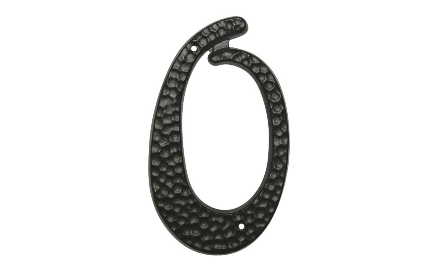 #0 Zero Black Hammered House Number ~ 3-1/2" Size ~ Made of die-cast aluminum material with a black hammered style. Mounting nails included. #0 House Number. Hy-Ko Model No. DC-3/0. 029069201005