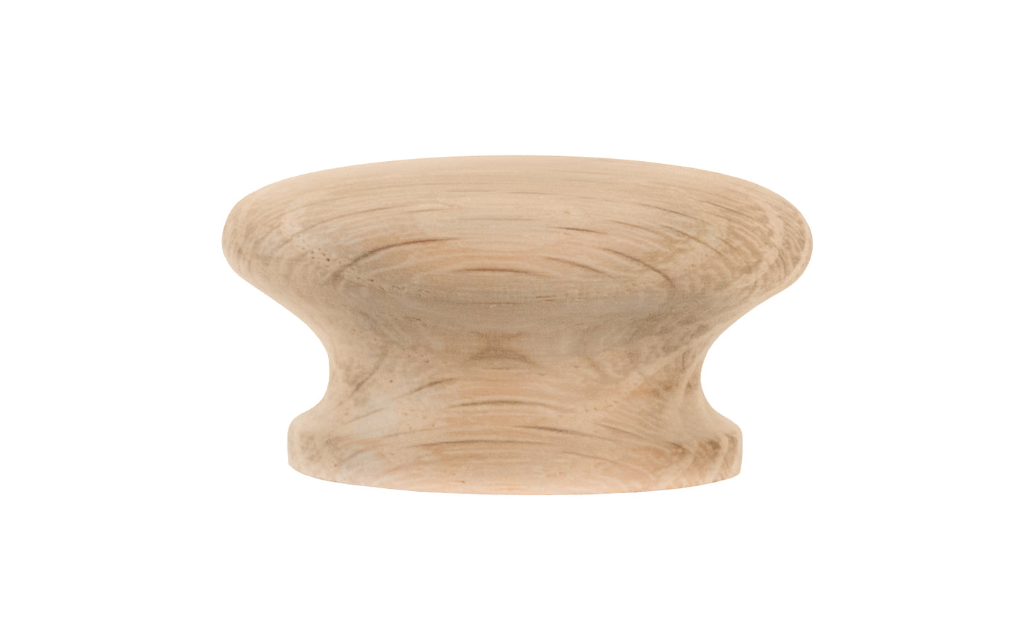 A classic oak wood round cabinet knob, & may be stained, painted, or varnished if desired. Late 19th Century, American-Oak, Craftsman style of hardware. Great for a wide variety of uses including drawers, kitchen cabinets, smaller doors, furniture, cabinet doors. 1-3/4" diameter knob.